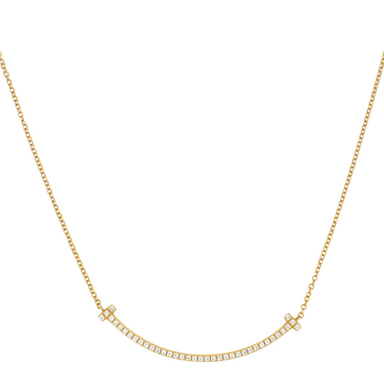 Tiffany & Co 18K Rose Gold Diamond T Smile Pendant Small Model Necklace