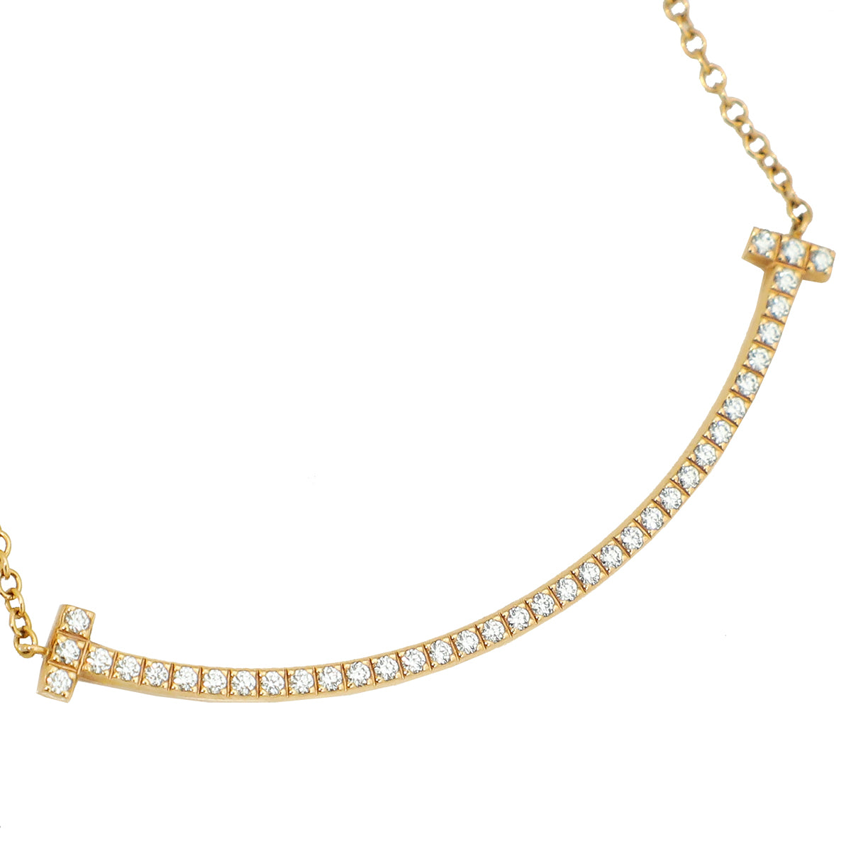 Tiffany & Co 18K Rose Gold Diamond T Smile Pendant Small Model Necklace