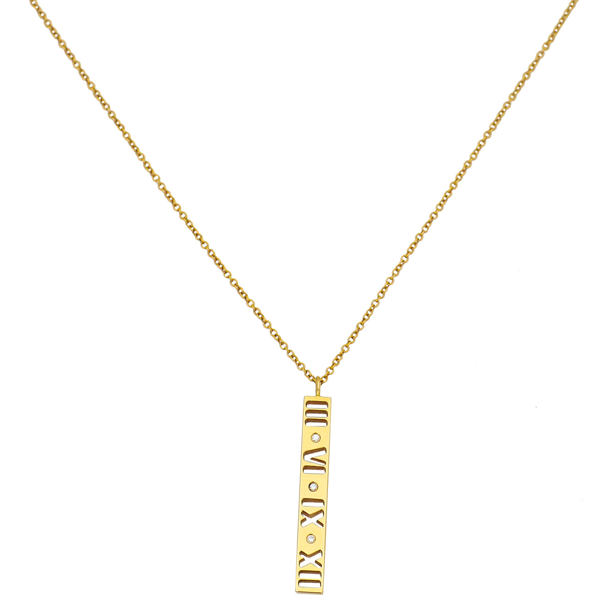 Tiffany & Co 18K Rose Gold Diamond Atlas Pierced Bar Pendant Necklace-Tiffany & Co-THE CLOSET