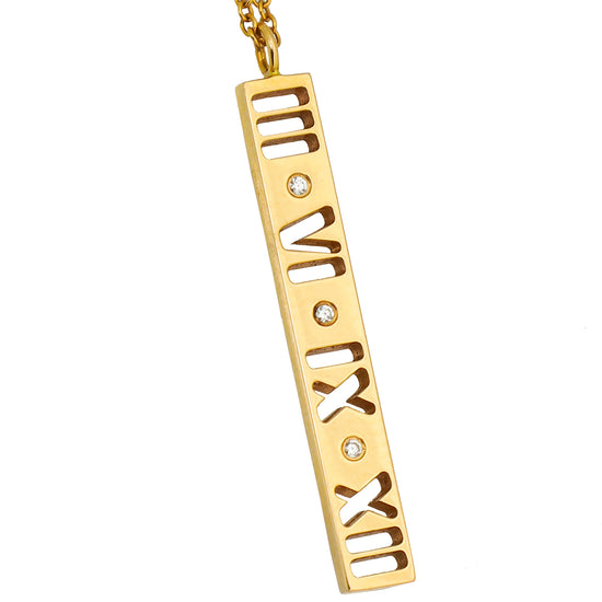 Tiffany & Co 18K Rose Gold Diamond Atlas Pierced Bar Pendant Necklace