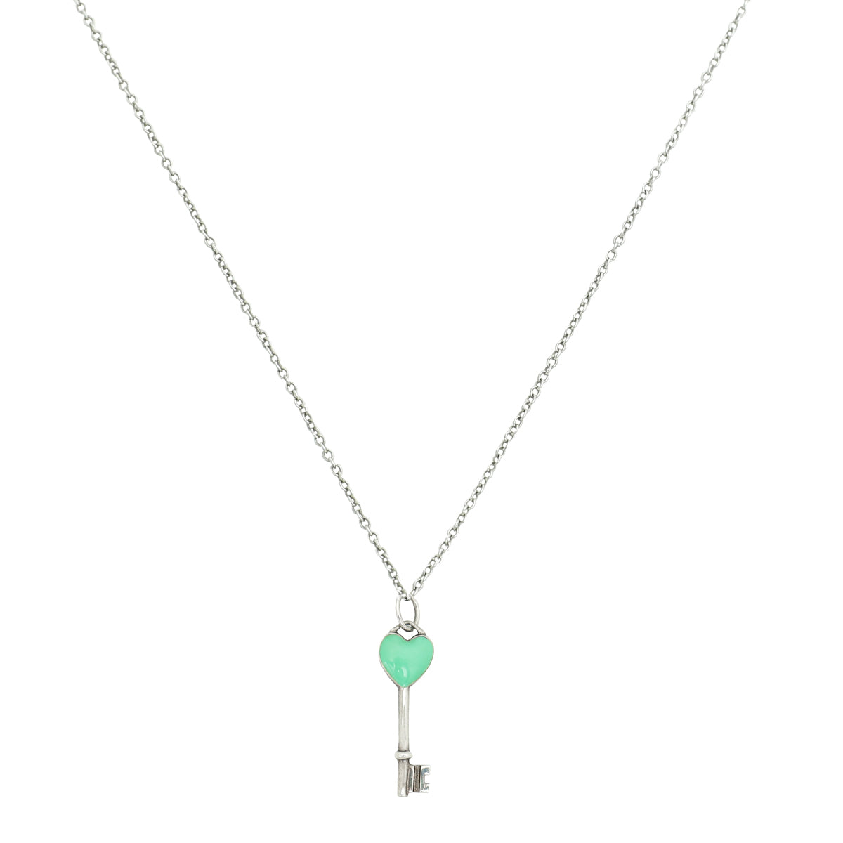 Tiffany & Co Blue Enamel Heart Key Pendant Necklace-Tiffany & Co-THE CLOSET
