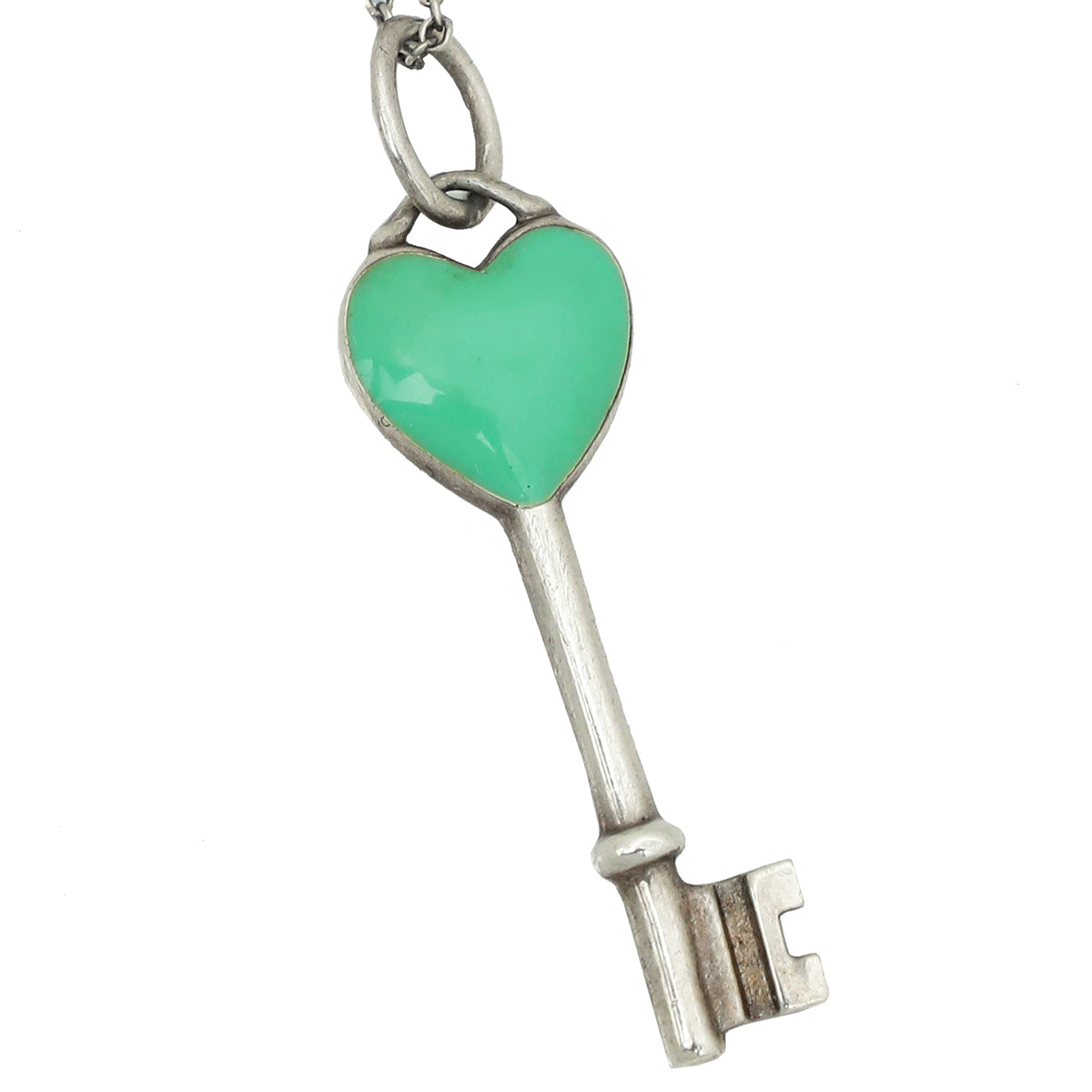Tiffany & Co Blue Enamel Heart Key Pendant Necklace-Tiffany & Co-THE CLOSET