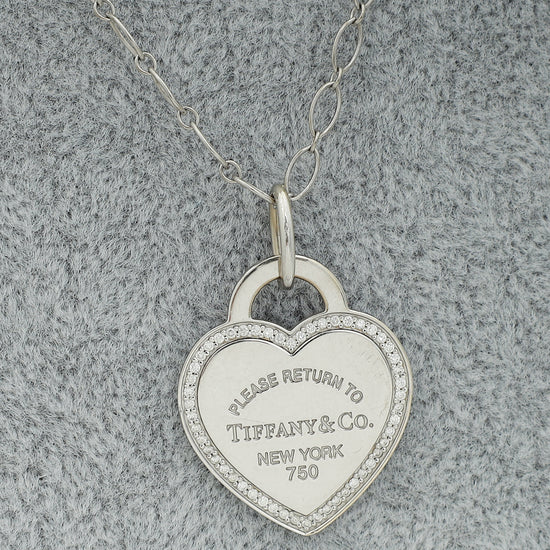 Tiffany & Co 18K White Gold Diamond "Please Return To Tiffany" Heart Tag Necklace