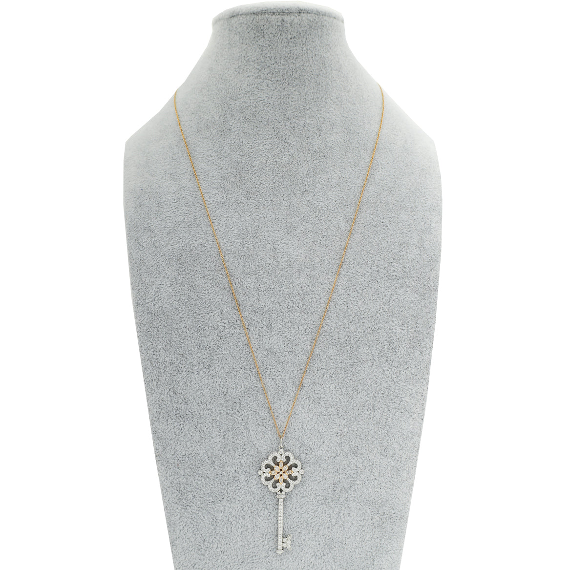 Tiffany & Co 18K Pink Gold Platinum Enchant Primrose Key Diamond Pendant Necklace-Tiffany & Co-THE CLOSET