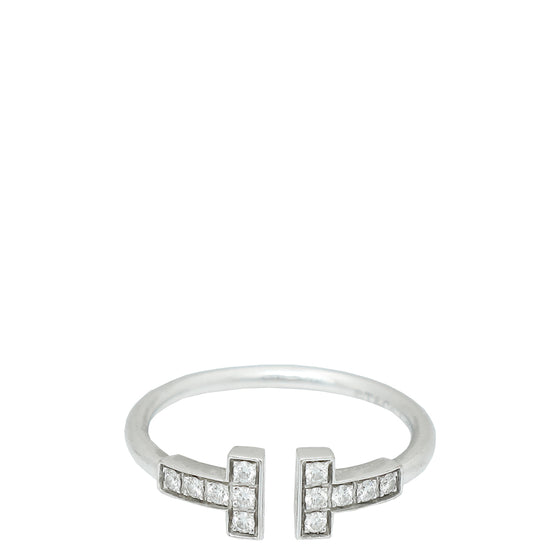 Tiffany & Co 18K White Gold Diamond T Wire Ring 51
