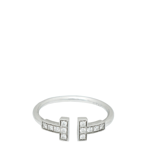 Tiffany Co 18K White Gold Diamond T Wire Ring 51 THE CLOSET