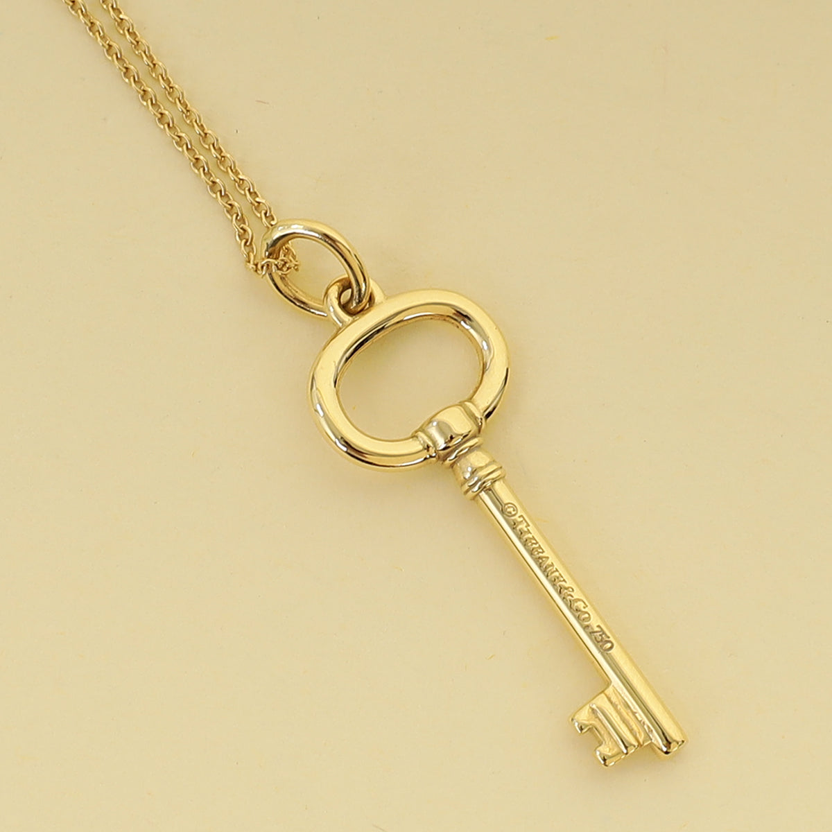 Tiffany & Co. 18K Yellow Gold Oval Key Pendant Necklace