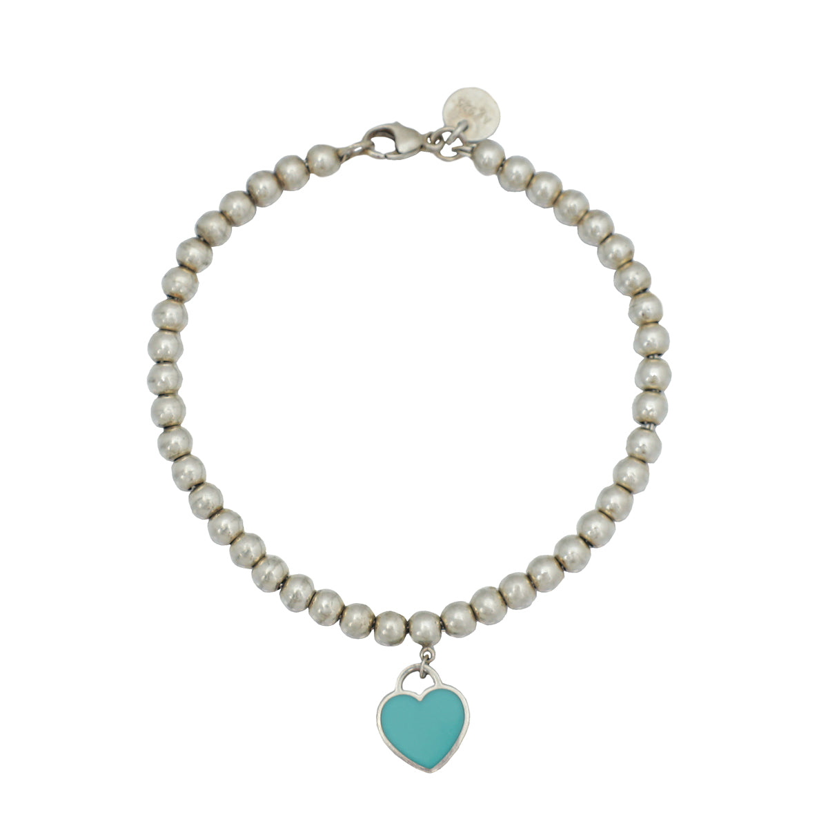 Tiffany & Co Silver Mini Heart Tag 1 Diamond Bead Bracelet-Tiffany & Co-THE CLOSET