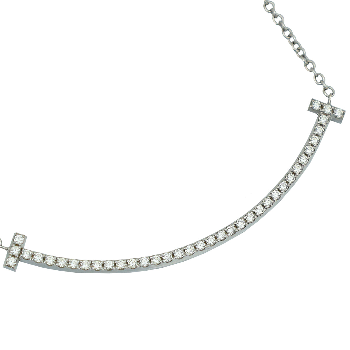 Tiffany & Co 18K White Gold Diamond T Smile Small Motif Pendant Necklace-Tiffany & Co-THE CLOSET