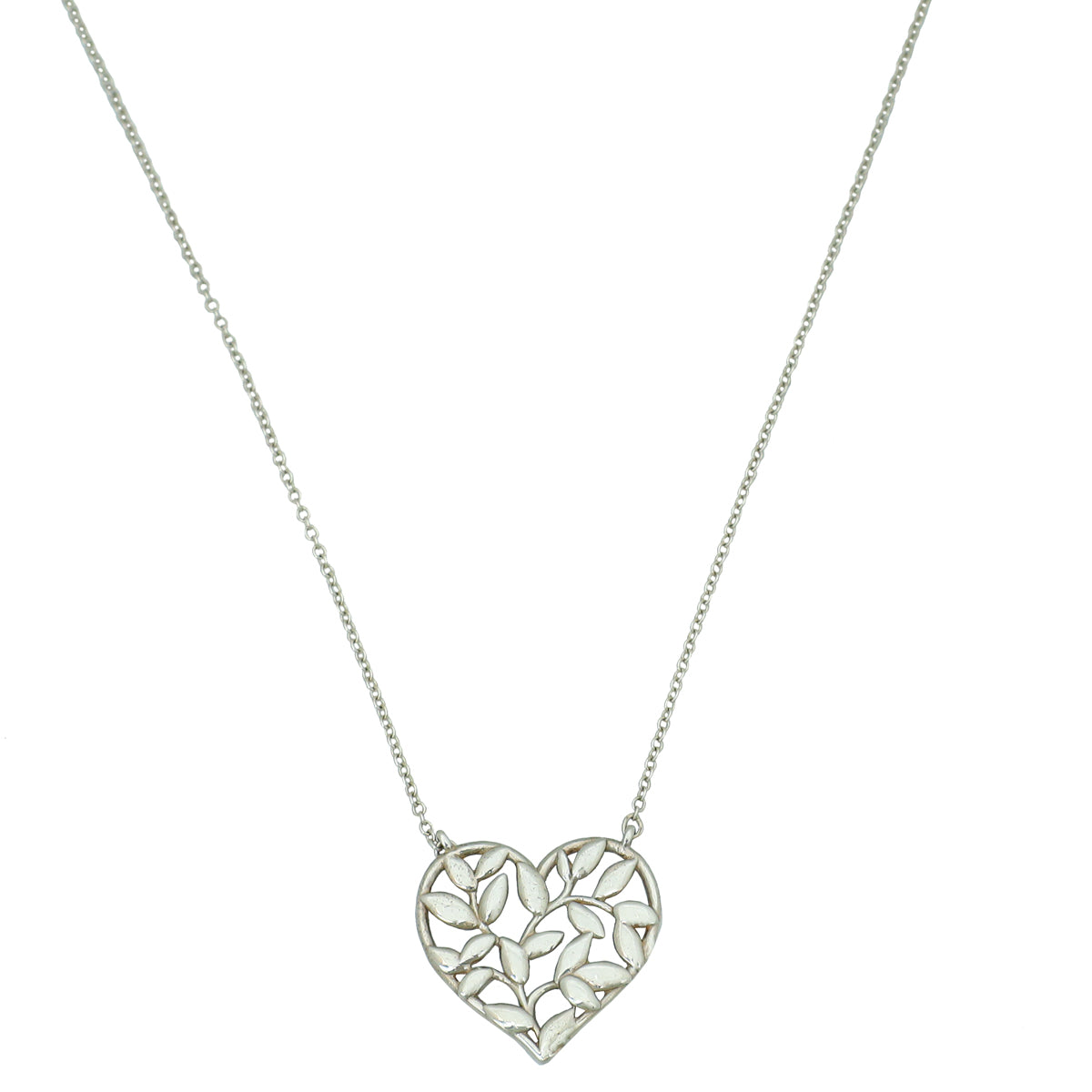 Tiffany & Co Silver Paloma Picasso Olive Leaf Heart Pendant Necklace-Tiffany & Co-THE CLOSET