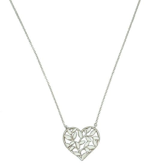 Tiffany & Co Silver Paloma Picasso Olive Leaf Heart Pendant Necklace