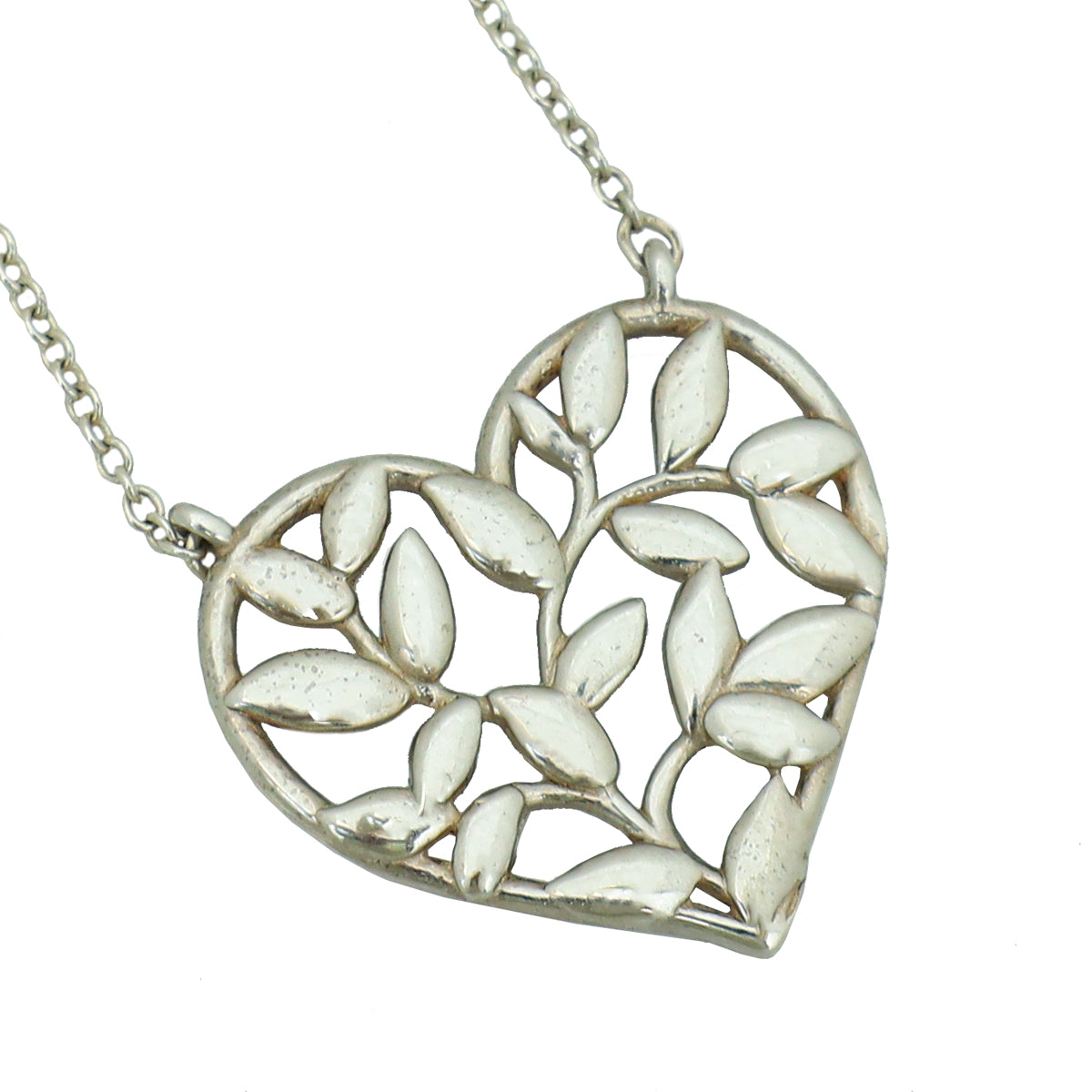 Tiffany & Co Silver Paloma Picasso Olive Leaf Heart Pendant Necklace-Tiffany & Co-THE CLOSET