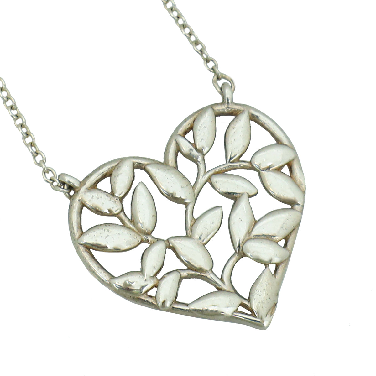 Tiffany & Co Silver Paloma Picasso Olive Leaf Heart Pendant Necklace