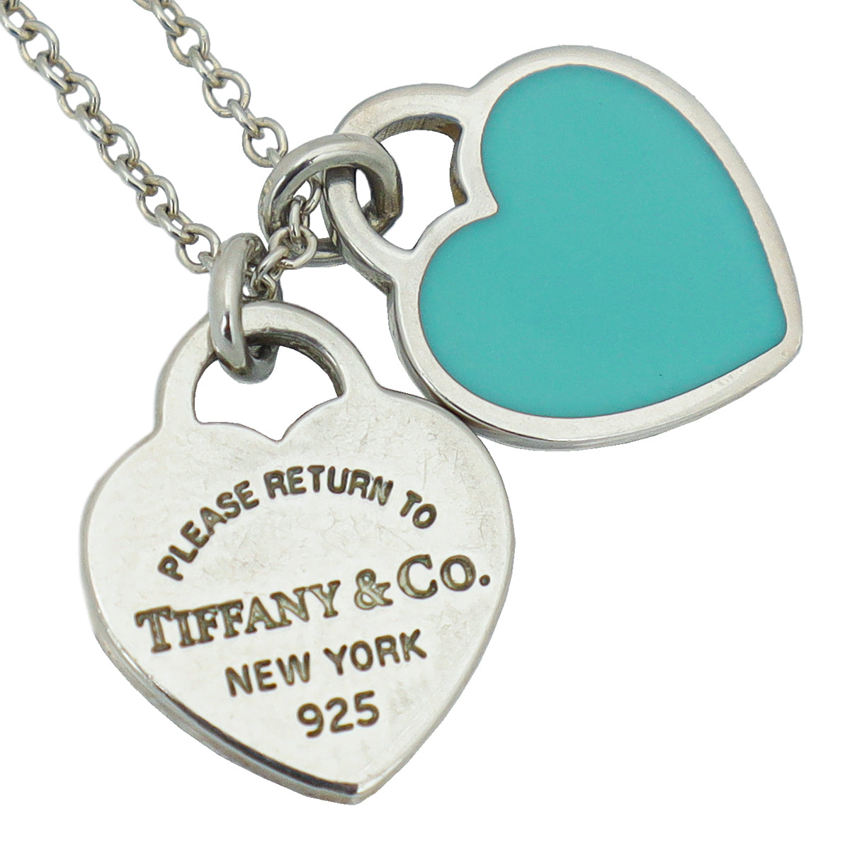 Blue Heart Necklace Tiffany Medallion Necklace Blue Double Heart