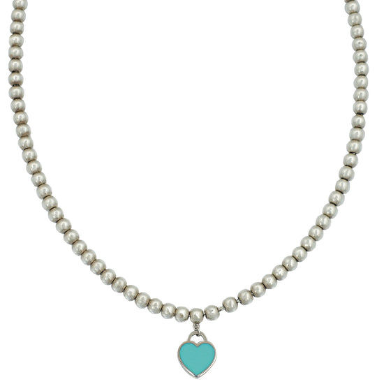 Tiffany & Co Blue Heart Bead Necklace