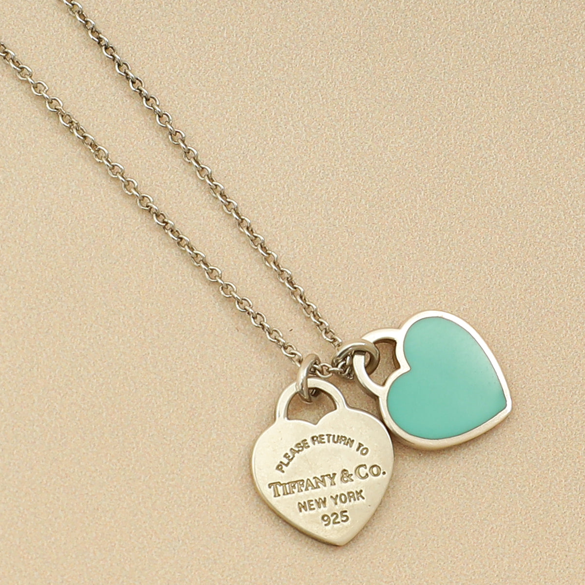 Tiffany & Co. Blue Mini Double Heart Tag Pendant Necklace-Tiffany & Co-THE CLOSET