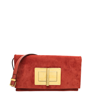Tom Ford Rust Orange Suede Natalia Convertible Clutch Bag