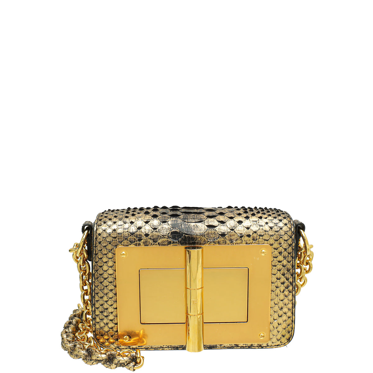Tom Ford Metallic Gold Python Natalia Chain Flap Small Bag-Tom Ford-THE CLOSET