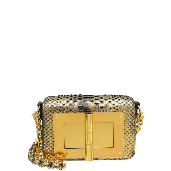 Tom Ford Metallic Gold Python Natalia Chain Flap Small Bag