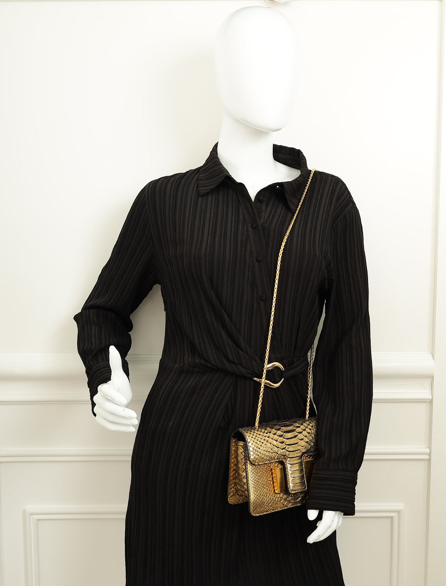 Tom Ford Gold Metallic Python Sienna Shoulder Bag-Tom Ford-THE CLOSET