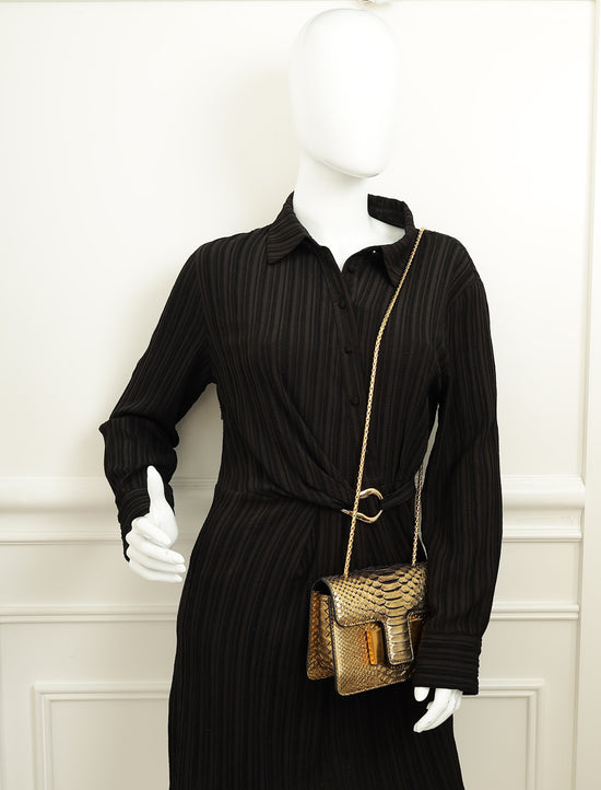 Tom Ford Gold Metallic Python Sienna Shoulder Bag-Tom Ford-THE CLOSET