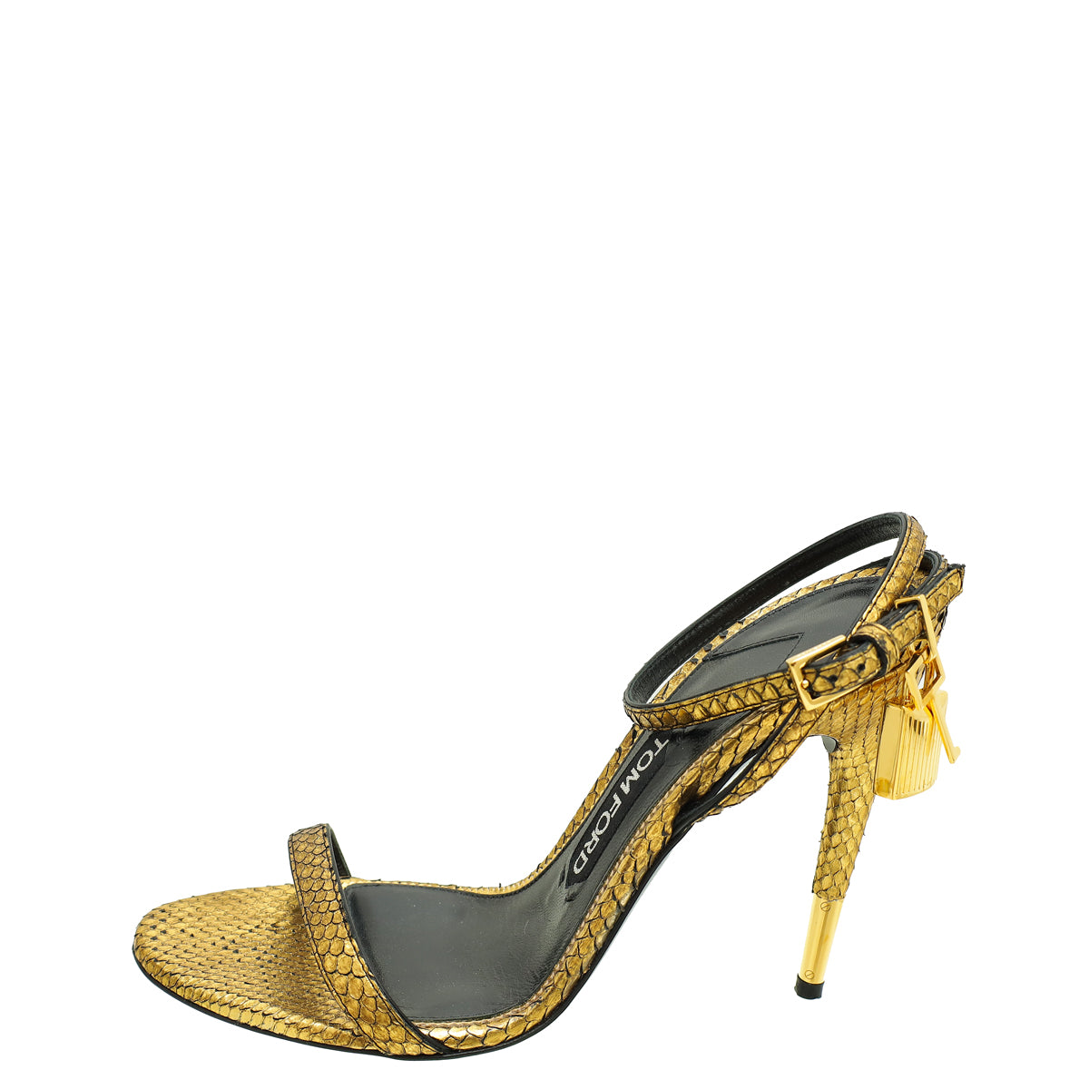 Tom Ford Gold Python Padlock Ankle Wrap Sandal 38