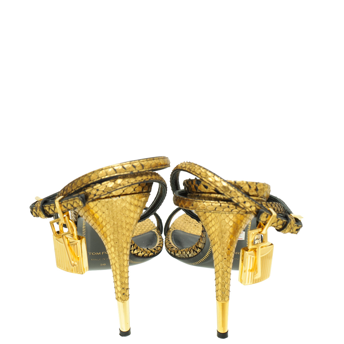 Tom Ford Gold Python Padlock Ankle Wrap Sandal 38