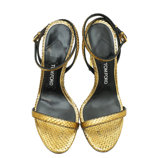 Tom Ford Gold Python Padlock Ankle Wrap Sandal 38