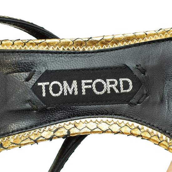 Tom Ford Gold Python Padlock Ankle Wrap Sandal 38