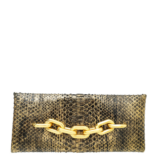 Tom Ford Metallic Antique Gold Python Chain Detail Clutch Bag