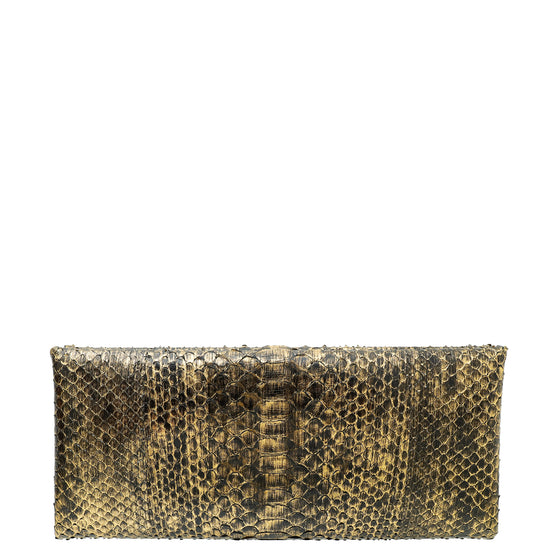 Tom Ford Metallic Antique Gold Python Chain Detail Clutch Bag