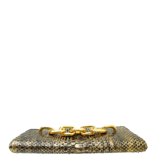 Tom Ford Metallic Antique Gold Python Chain Detail Clutch Bag