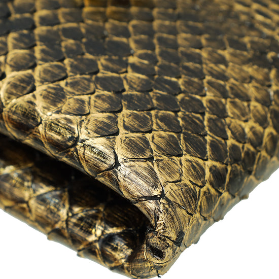 Tom Ford Metallic Antique Gold Python Chain Detail Clutch Bag