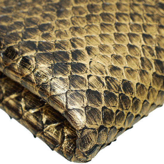 Tom Ford Metallic Antique Gold Python Chain Detail Clutch Bag