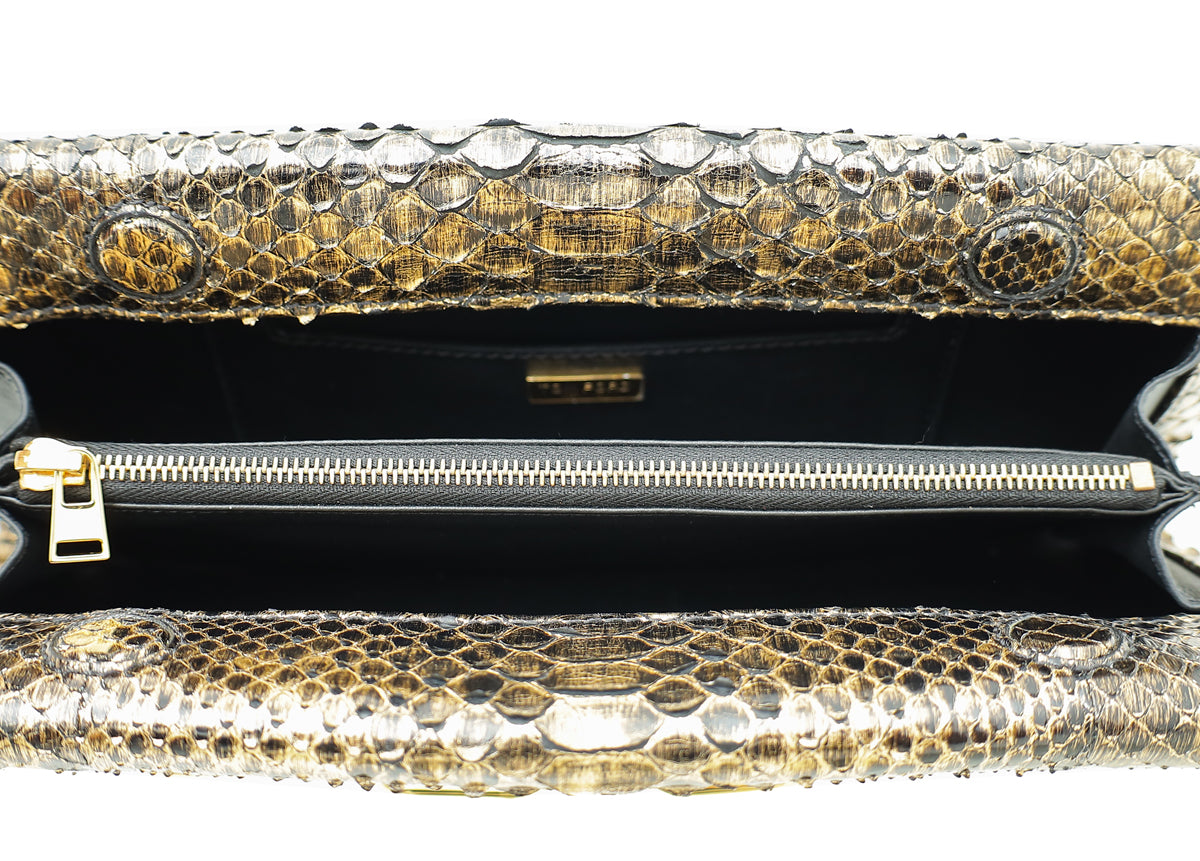 Tom Ford Metallic Antique Gold Python Chain Detail Clutch Bag