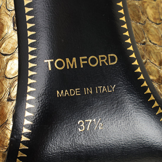Tom Ford Gold Python Padlock Ankle Wrap Pumps 37.5-Tom Ford-THE CLOSET