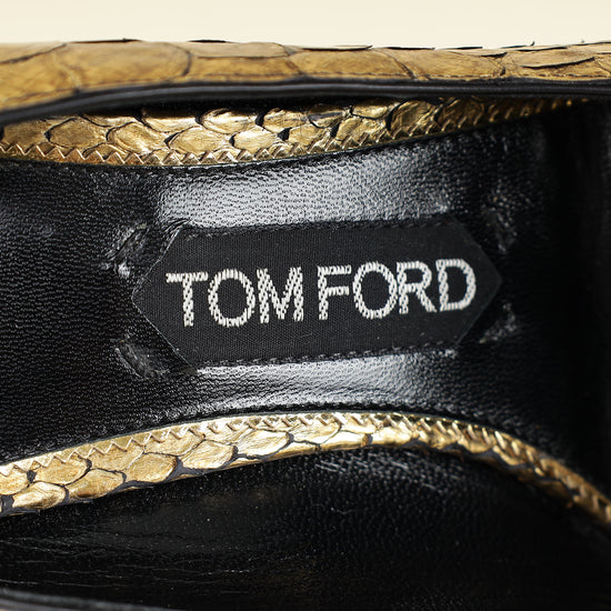 Tom Ford Gold Python Padlock Ankle Wrap Pumps 37.5-Tom Ford-THE CLOSET