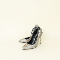 Tom Ford Metallic Silver Python Padlock Ankle Wrap Pumps 38
