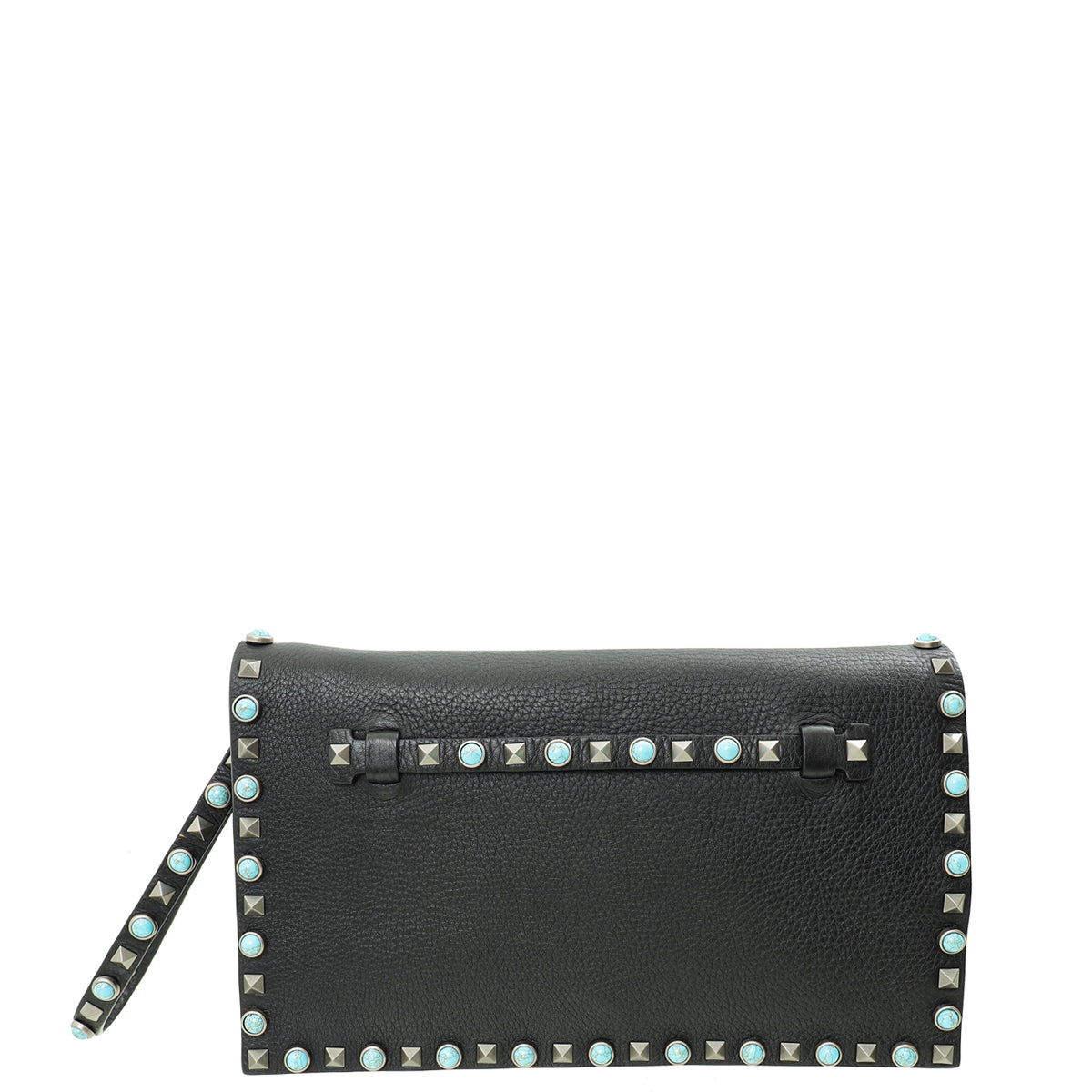 Valentino Black Rolling Rockstud Wristlet Clutch-Valentino-THE CLOSET