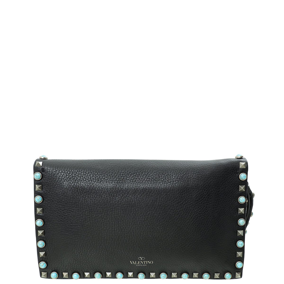 Valentino Black Rolling Rockstud Wristlet Clutch-Valentino-THE CLOSET