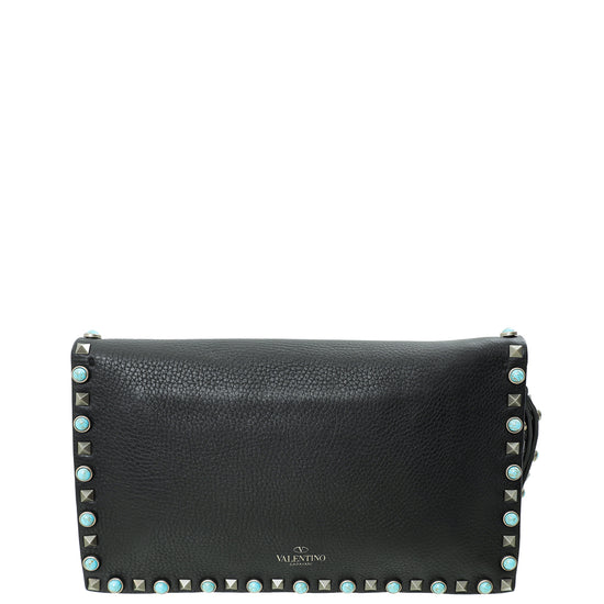 Valentino Black Rolling Rockstud Wristlet Clutch