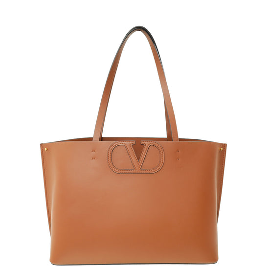 Valentino Brown VLogo Fillme Tote Medium Bag