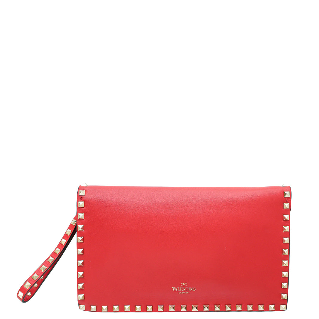 Valentino Red Rockstud Wristlet Clutch-Valentino-THE CLOSET