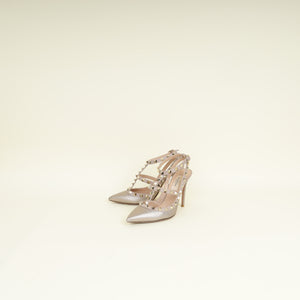 Valentino Metallic Champaigne Rockstud Caged Ankle Strap Pumps 35.5