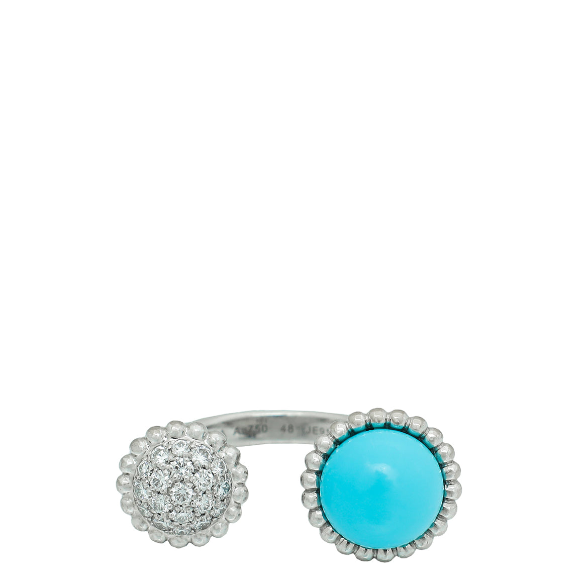 Van Cleef & Arpels 18K White Gold Diamond Turquoise Perlée Couleurs Between the Finger Ring 48-Van Cleef & Arpels-THE CLOSET