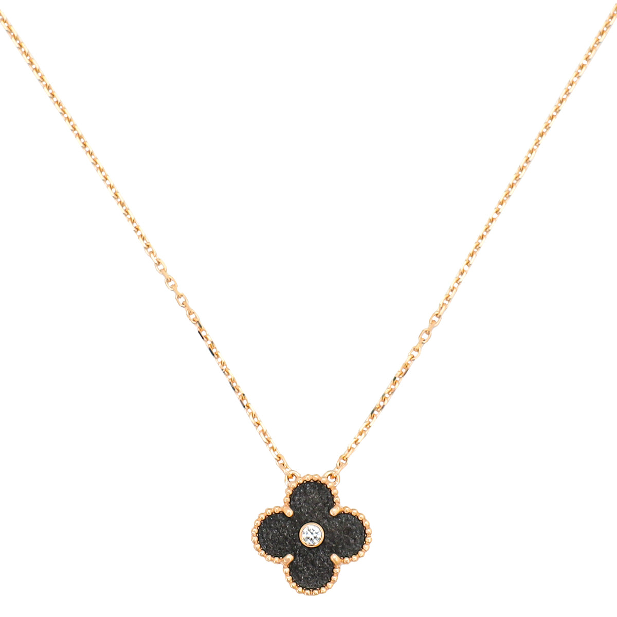 Van Cleef & Arpels 18K Rose Gold Diamond Silver Obsidian Vintage Alhambra Holiday Pendant Necklace-Van Cleef & Arpels-THE CLOSET