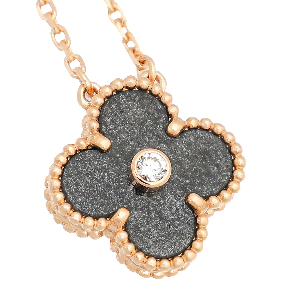Van Cleef & Arpels 18K Rose Gold Diamond Silver Obsidian Vintage Alhambra Holiday Pendant Necklace-Van Cleef & Arpels-THE CLOSET