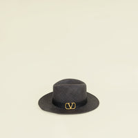 Valentino Black Vlogo Straw Sun Hat