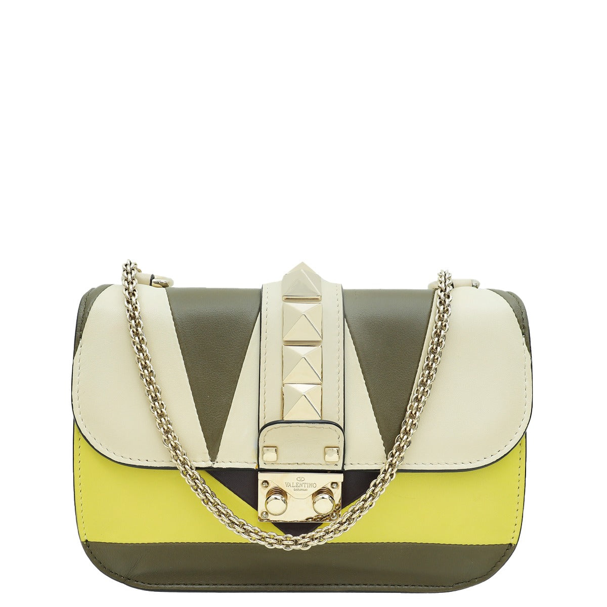 Valentino Multicolor Colorblock Rockstud Glam Lock Bag