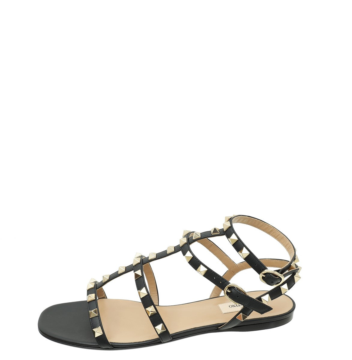 Valentino Black Rockstud Caged Flat Sandal 40